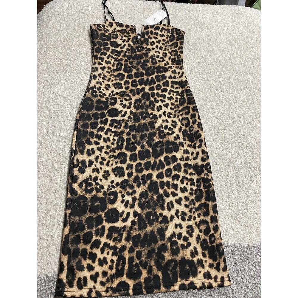 NWT Leopard Cocktail Dress Malabay sz 8 spaghetti strap bodycon animal Mob Wife